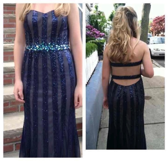 Navy Sequin Faviana Dress - Picture 2 of 4